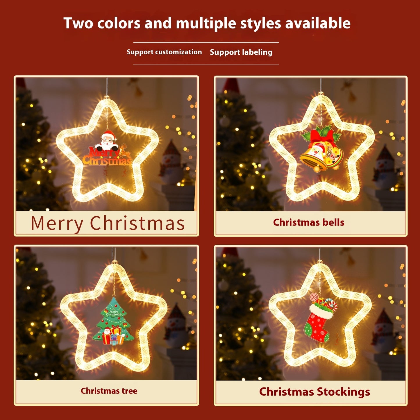 Christmas Pendant Decoration Christmas Atmosphere Led Lights Led Christmas Star Light Decoration For Window Door For Holiday